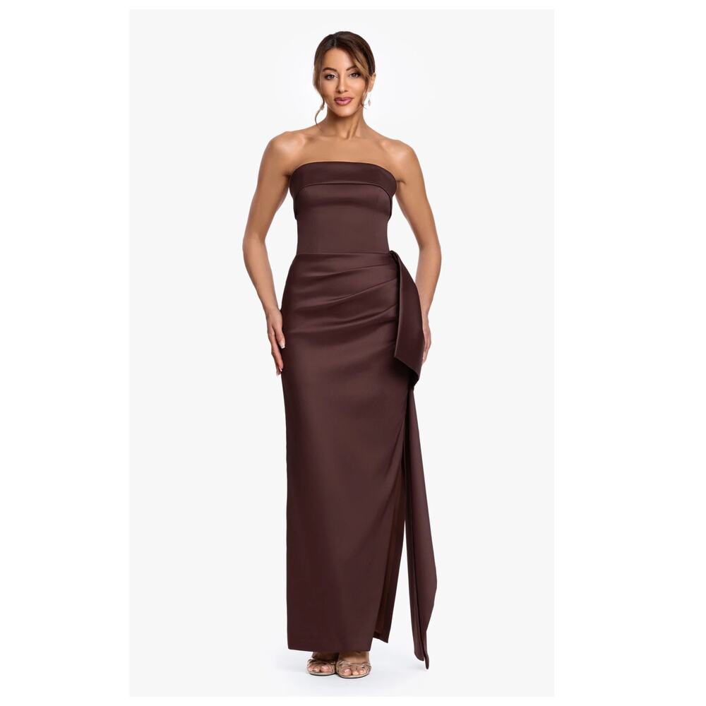 NEW Xscape Evenings Ruffle Strapless Mikado Column Gown Size 12